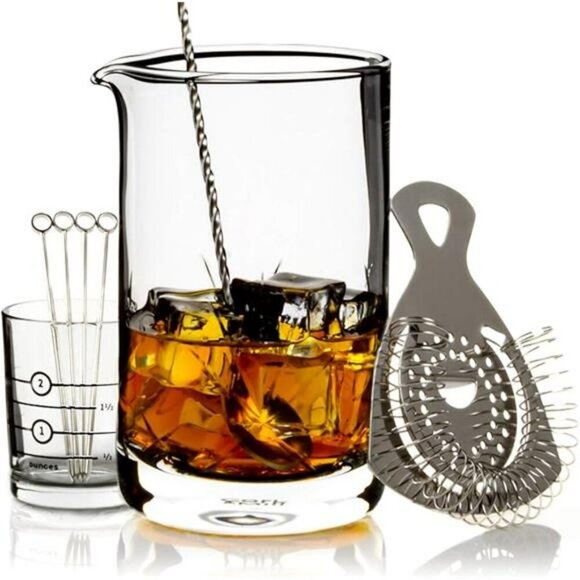 Crystal Cocktail Mixing Glass Set Bar Tools Old Fashioned Whiskey Kit 24oz - Picture 7 of 7